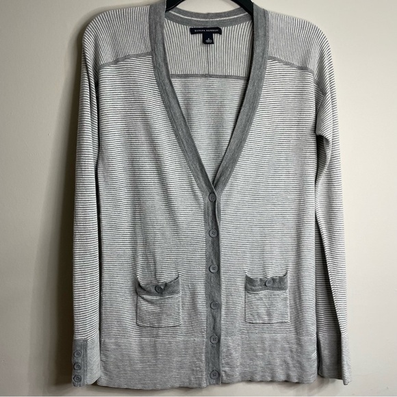 Ladies Banana Republic Gray Striped Cardigan Retro Grandpa - Picture 1 of 4